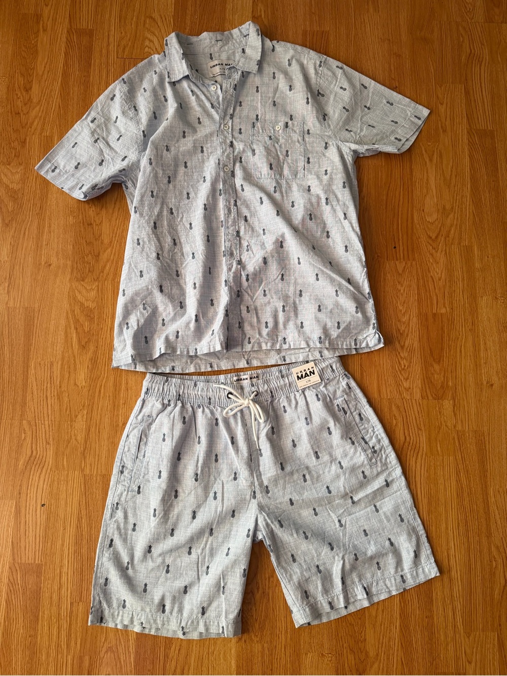 Urban Outfitters Light Blue Short-Sleeve Pineapple-Print Shirt & Shorts Set